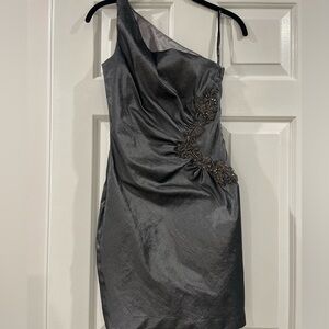 Vintage Jessica McClintock One Shoulder Gunmetal Embroidered Dress 4